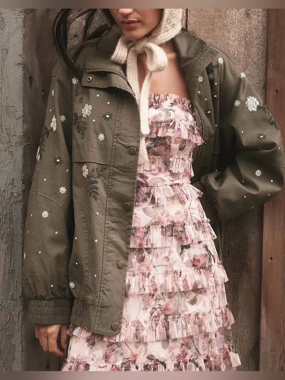 NWOT Anthropologie Pilcro Oversized Sequin Bomber Jacket - green - Small